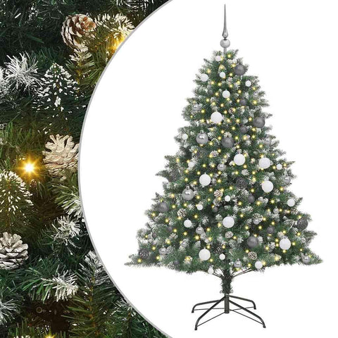 vidaXL Artificial Christmas Tree with 300 LEDs Green 70.87 in, Modern Cone-Shaped Holiday Tree, USB LED Powered, Stylish Decor for Indoors and Outdoors