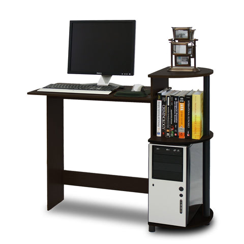 Furinno Compact Desk, 28.5" Wide Gaming Desk with Shelves, Computer Desk with Book Shelf, Office Desk for Home Office, Study Room, Dorm, Bedroom, Espresso
