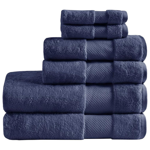 Oakestry 6pc Turkish 100% Cotton Premium Quality Soft and Absorbent Hand Face Wash Towels for Bathroom Ultra Soft & Highly Absorbent, Assorted Sizes, Navy