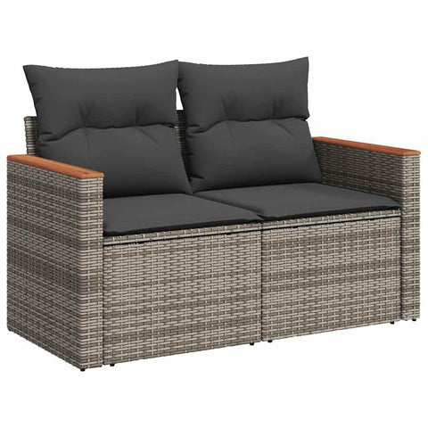 vidaXL Garden Sofa Grey PE Rattan, Powder-Coated Steel, Solid Acacia Wood