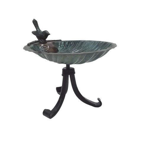 Achla Designs BBM-01-TR Scallop Shell Tripod Stand Birdbath, Antique Brass Plated, Black