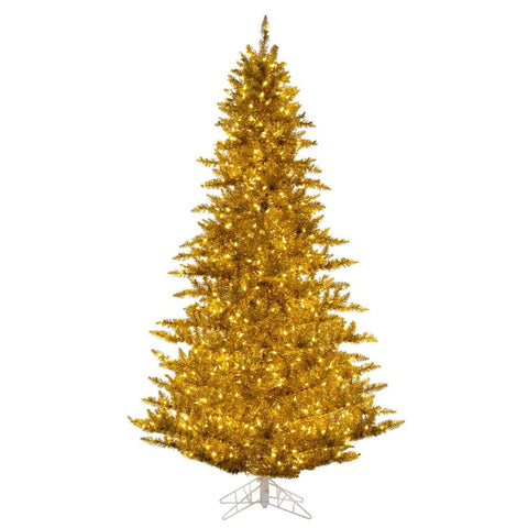 Vickerman 6.5' x 46" Gold Tinsel Artificial Pre-Lit Christmas Tree with LED Lights and On/Off Foot Switch