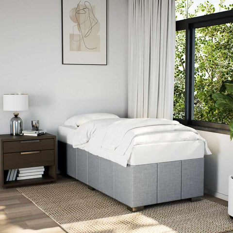vidalXL Twin Bed Frame - Upholstered Mattress Base - Light Gray Modern Bedroom Furniture - Sturdy Engineered Wood and Fabric