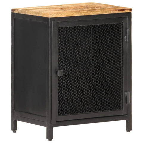 vidaXL Industrial Solid Mango Wood Bedside Cabinet with Mesh Door and Powder Coated Iron Legs for Storage in Bedroom Black/Brown Color 15.7X11.8X20.9 in Nightstand Table Modern Nightstands Furniture