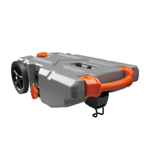 Camco Rhino 28-Gallon RV Tote Tank - Features Large Heavy-Duty No-Flat Wheels & Built-in Gate Valve - Removable Steel Tow Adapter, 3’ Sewer Hose & More RV Accessories (39004)