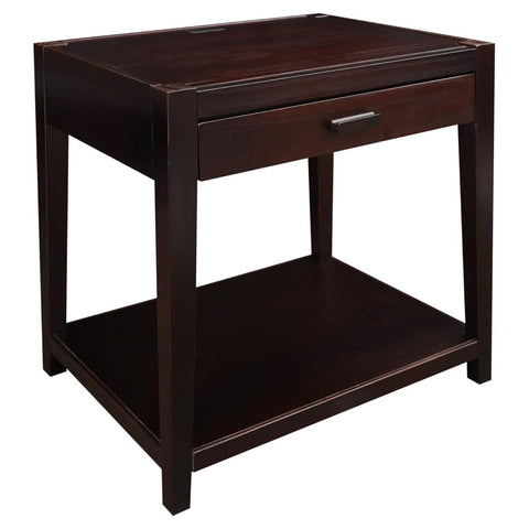 Oakestry Notre Dame Nightstand Espresso Solid Wood Bedside Table USB Ports Charging Station Drawer Shelf Durable Stylish Modern Bedroom Organizer Functional Compact Night Table