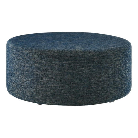 Modway Callum 38 Inch Round Ottoman in Heathered Weave Azure - Heathered Woven Fabric - Versatile Upholstered Coffee Table and Footrest - Couch Ottoman - Living Room Accent Table