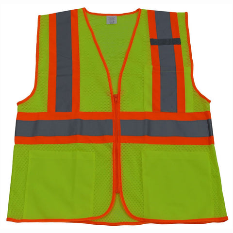 Petra Roc LVM2-CB1-S/M ANSI Class 2 Safety Vest with Orange Contrast Binding, Small/Medium, Lime Mesh