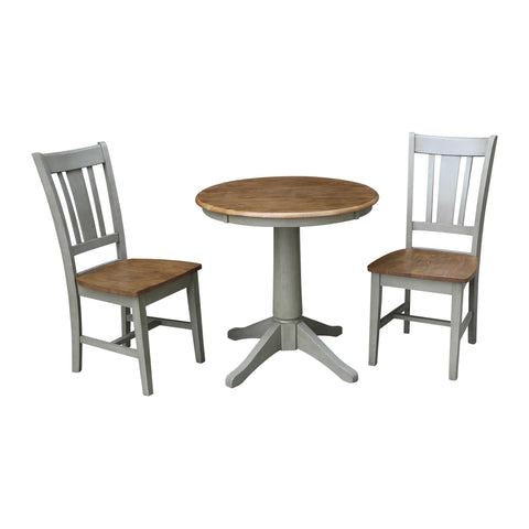 IC INTERNATIONAL CONCEPTS 30" Round Solid Wood Distressed Hickory/Stone Dining Table with 2 Chairs