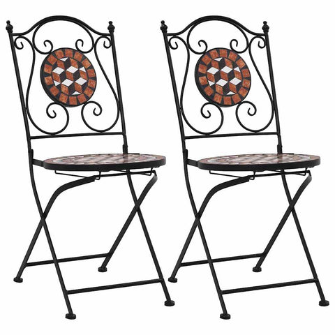 vidaXL Mosaic Bistro Chairs Set â€“ 2 Piece Brown and Cream Ceramic Seating â€“ Powder Coated Iron Frame â€“ Weatherproof and Easy to Clean â€“ Ideal for Garden, Patio, Balcony.