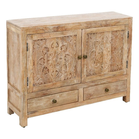 Moti Carter Weatherly 2-Door 2-Drawer Solid Wood Accent Cabinet in White Wash