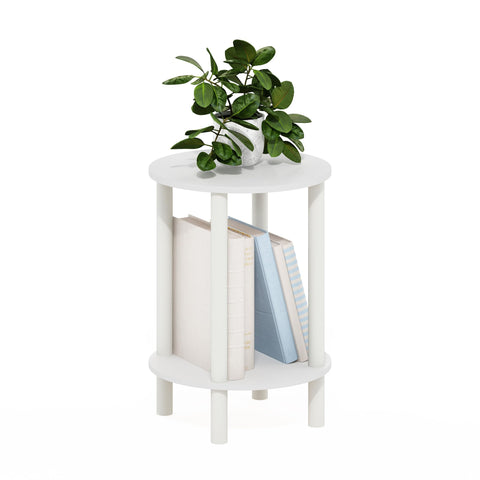 Furinno Turn-N-Tube Side Table, 2-Tier Round End Table, Toolless Assembly Night Stand, Bedside Table with Open Shelf, for Living Room, Bedroom, White