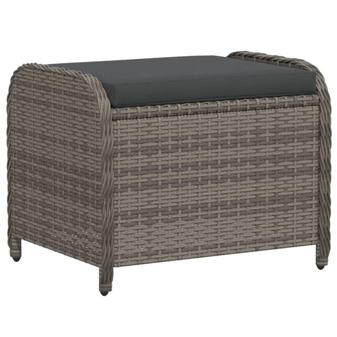 vidaXL Gray Poly Rattan Patio Stool with Cushion - Removable Cover, Weather-, Powder-Coated Steel Frame - 22.8" x 18.1" x 18.1" Outdoor Seating for Garden, Patio, Deck