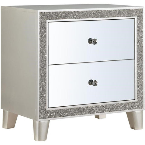 Acme Sliverfluff 2-Drawer Wooden Nightstand in Mirrored and Champagne