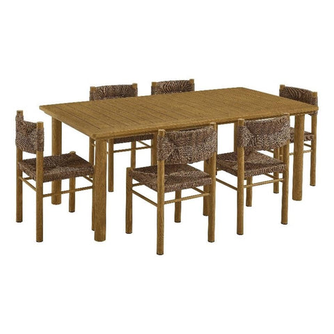 Modway Parkland 7-Piece Outdoor Rectangular Dining Set – Patio Metal Rectangular Table and Wicker Rattan Chairs for 6 - Modern Aluminum Table Patio Furniture Set for Backyard, Deck