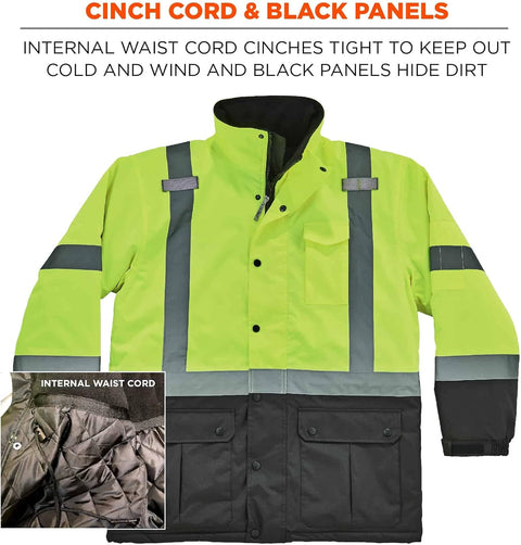 High Visibility Reflective Winter Safety Jacket, Insulated Parka, ANSI Compliant, Ergodyne GloWear 8384,X-Large,Lime