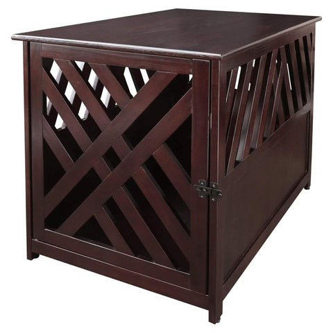 Oakestry Wooden Lattice Pet Crate End Table Espresso Dog Kennel Furniture Stylish Durable Solid Wood Dog House Indoor Crate Nightstand Decorative Secure Pet Cage Comfortable Ventilated Home Accent