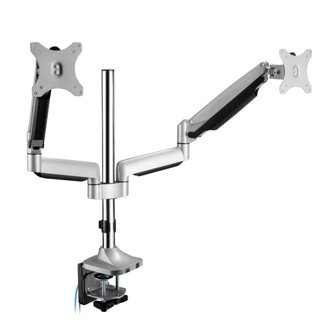SIIG Dual Monitor Stand for 13" to 32", Premium Desk Mount with USB and Audio Ports, Height Adjustable, Tilt and Swivel, Max VESA 100x100mm, C-Clamp, Each Arm Holds 19.8 lbs (CE-MT2X11-S1)