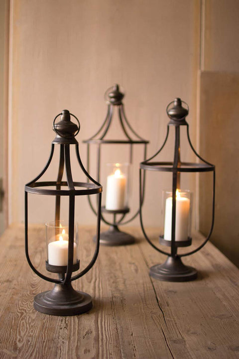 Kalalou CBB1007 Set of Three Lanterns with Glass Insert, Multicolor