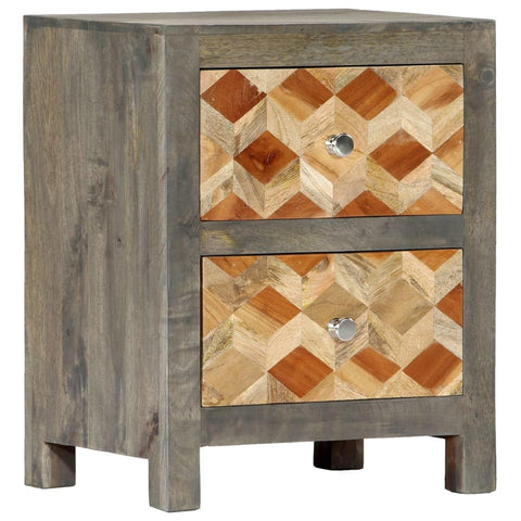 vidaXL Solid Mango Wood Nightstand - Gray and Brown - Mid-Century Inspired Design - Easy Assembly - Two Drawer Bedside Cabinet