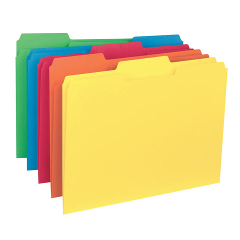 Smead Interior File Folder, 1/3-Cut Tab, Letter Size, Assorted Primary Colors, 100 per Box, Expandable File Folders for Filing Cabinet