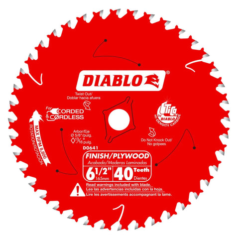 Diablo High-Performance Finish Trim Saw Blade for Wood - 6-1/2" x 40-Teeth, Tico Carbide - D0641X
