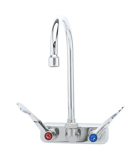 T&S Brass B-1146-04 Wall Mount Workboard Faucet with 4-Inch Centers, Swivel Gooseneck and 4-Inch Wrist Action Handles