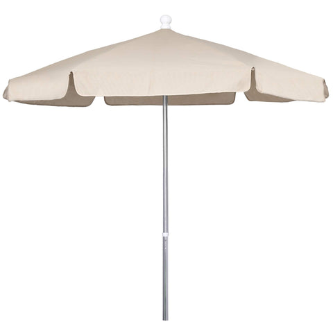 7.5' Hex Garden Patio Umbrella 6 Rib Push Up Bright Aluminum with Beige Vinyl Coated Weave Canopy