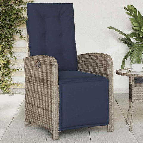 Oakestry Reclining Garden Chair Grey and Navy Blue Poly Rattan Regular â€“ Outdoor Patio Seating, Weather Resistant Furniture