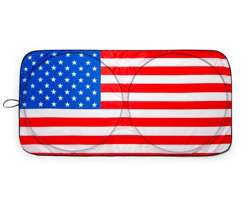 American Flag Patriotic Sunshade for Windshield | Foldable Sun Visor Protector for Cars, Trucks, SUVs | Blocks Harmful UV Rays and Sun Glare | 64 x 32 Inches