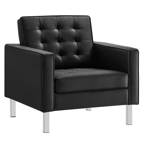 Modway Loft Tufted Button Faux Leather Upholstered Accent Armchair in Silver Black