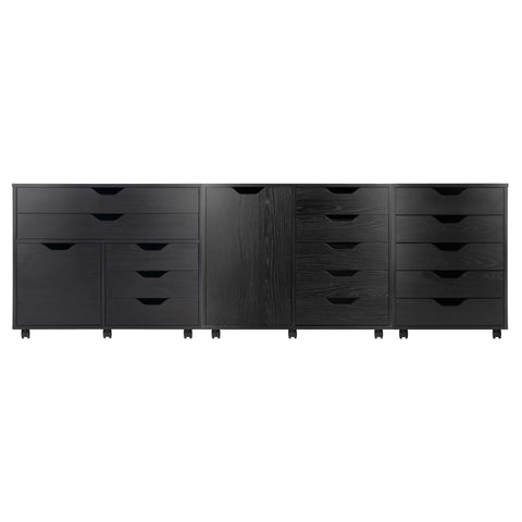 Oakestry Halifax 3-Piece Rolling Storage Cabinet Collection with Drawers & Adjustable Shelves – Mobile Organizer Set for Crafts, Office, Kitchen & Closet (Black)