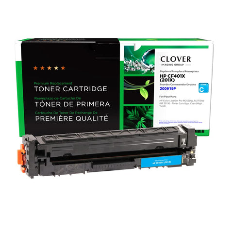 Clover Remanufactured Toner Cartridge Replacement for HP CF401X (HP 201X) | Cyan | High Yield