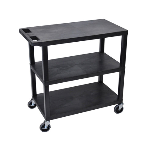 Luxor EC222-B Multipurpose Utility Cart, 32" x 18", 1.62" Thick Flat Shelves, Ergonomic Push Handle, 4" Full-swivel Casters, Locking Brake, 300 lbs Max Capacity, Black