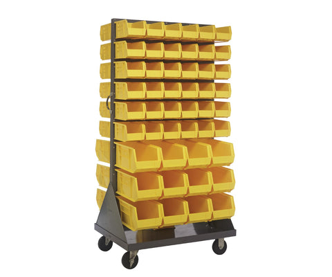Quantum Storage Systems QMD-36H-230240YL Mobile Double Sided Gray Louvered Rack System with Bins, 36” L x 25” W 72” H, Yellow