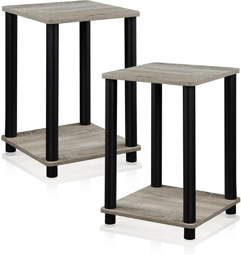 FURINNO Stylish End Table, French Oak Grey/Black,2-Pack (2-99800GYW)
