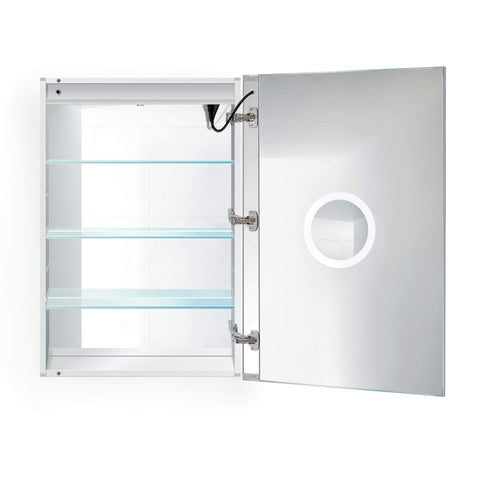 Krugg LED Medicine Cabinet 24 Inch X 30 Inch | Recessed or Surface Mount Mirror Cabinet w/Dimmer & Defogger + 3X Makeup Mirror Inside & Outlet + USB (Right Hinge 30" Tall)