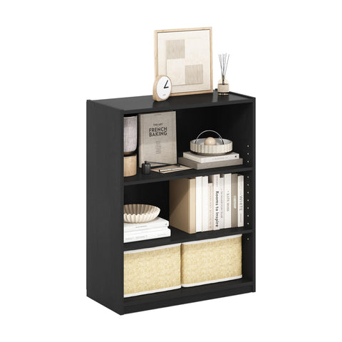 Furinno GEHRY Book Shelf, 3-Tier Small Bookshelf, Bookcase with Adjustable Shelves, 11.6 x 24.8 x 31.6, for Organization and Storage, for Living Room, Bedroom, Home Office, Blackwood