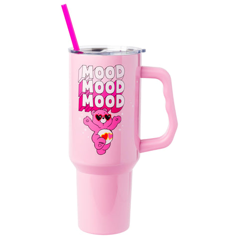 Silver Buffalo Care Bears “Mood” Double Walled Stainless Steel Tumbler with Handle Featuring Love-A-Lot Bear, Fits in Standard Cup Holder, 40 Ounces
