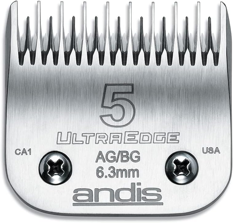 Andis Carbon Infused Steel UltraEdge Dog Clipper Blade, Size-5 Skip Tooth, 1/4-Inch Cut Length (64079),Chrome