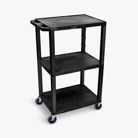 LUXOR UCPL1E 42"H 3-Shelf Utility Cart - Electric, Black