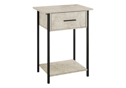 Monarch Specialties I 3818 Accent Table, 2 Tier, End, Lamp, Storage Drawer, Small, Cream Laminate, Black Metal