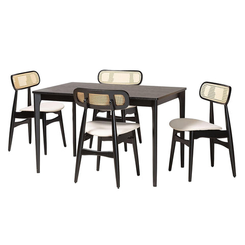 Baxton Studio Tarana 47.2-inch W Dining Set, Cream/Black/Light Brown, 5-Piece