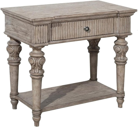 Pulaski Kingsbury 1 Drawer USB Charging Open Wood Nightstand in French Gray