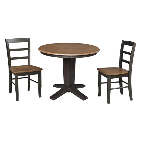 IC INTERNATIONAL CONCEPTS 36" Solid Wood Round Top Dining Table with 2 Dining Chairs