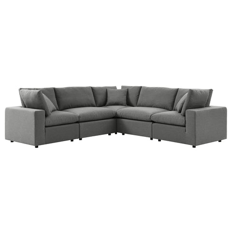 Modway EEI-5589-CHA Commix 5-Piece Outdoor Patio L-Shape Sectional Sofa, Charcoal