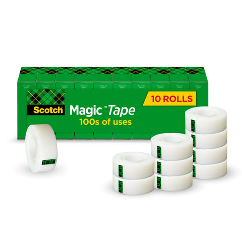 Scotch Magic Tape, 10 Rolls, Numerous Applications, Invisible, Engineered for Repairing, 3/4 x 1000 Inches, Boxed (810P10K)