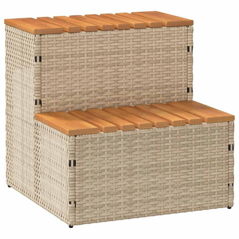 vidaXL Hot Tub Step Beige 19.7"x19.7"x19.9" Poly Rattan and Solid Acacia, spa tub Step, 2-Step Ladder, Step Stool, Step for hot tub, Pool Ladder