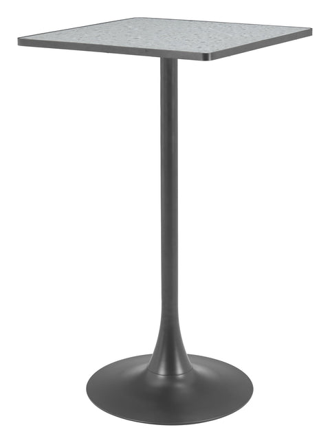 Spot Bar Table Gray & Black, Multicolor Bar Table, Modern Style, Faux Terrazzo MDF Square Shape Tabletop, Steel, Indoor Bar, 23.8" W x 23.8" D x 41.7" H