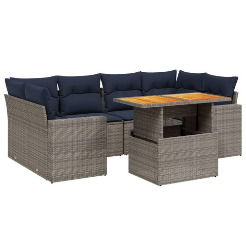 vidaXL Patio Sofa Set with Cushions 7 Piece, Outdoor Sectional Sofa Couch, Patio Conversation Set for Garden Backyard, Gray Poly Rattan
